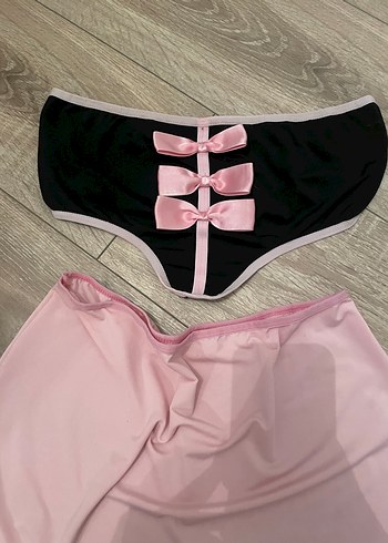 Victoria s Secret Pembe Siyah Midi Goth Kadın İç Giyim