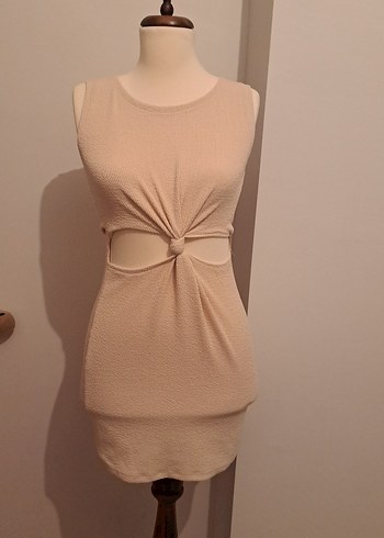 Trendyol & Milla Bej Mini Elbise, Kolsuz, Fitted Kesim