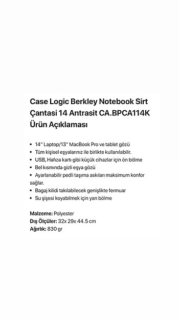 Beden Case logic sırt çantası