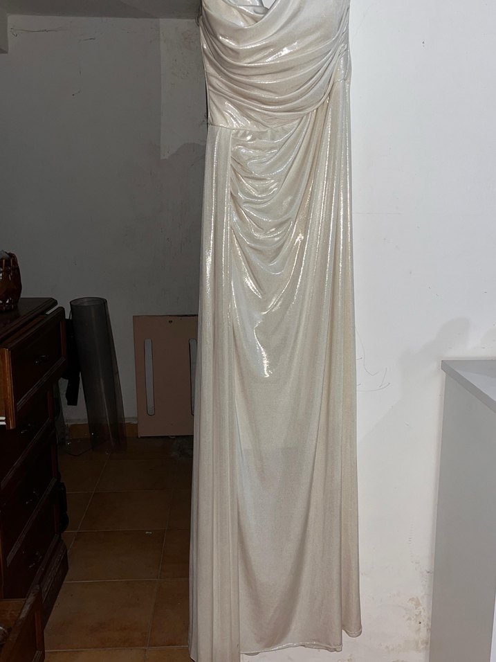 Beyaz Drapeli Uzun Straplez Abiye Elbise - Görsel 2