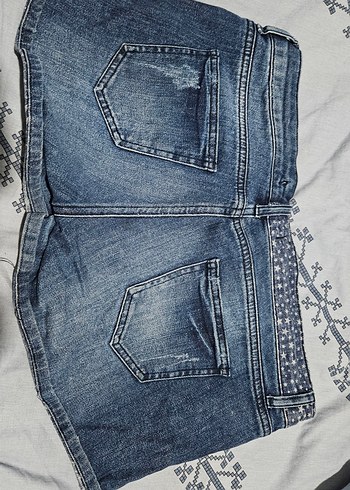Kadın Mavi Mini Yıldızlı y2k Kot Şort - Görsel 3