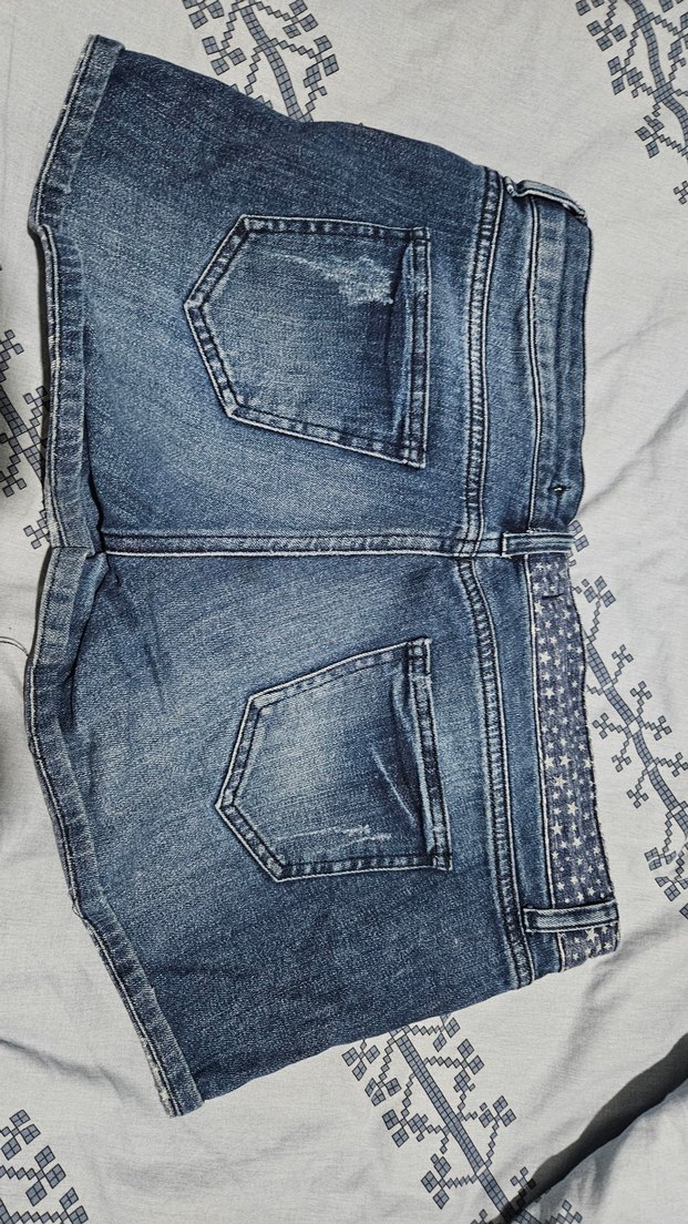 Kadın Mavi Mini Yıldızlı y2k Kot Şort - Görsel 3