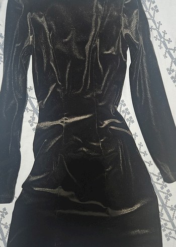 Siyah Kare Yaka Yırtmaçlı Simli Gotik Mini Elbise - Görsel 2