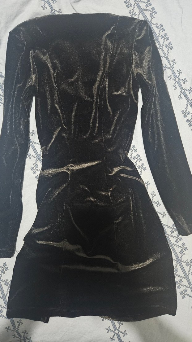 Siyah Kare Yaka Yırtmaçlı Simli Gotik Mini Elbise - Görsel 2