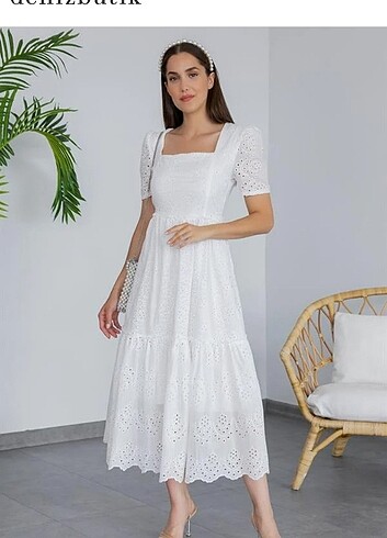 Deniz butik brode fisto beyaz elbise