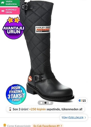 38 Beden Harley Davidson Kadın Siyah Laconia Hi Fermuarlı Deri Çizme