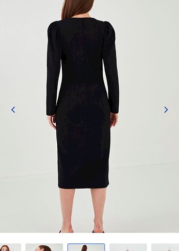 Uzun Siyah V Yaka Ofis Elbisesi - Görsel 2