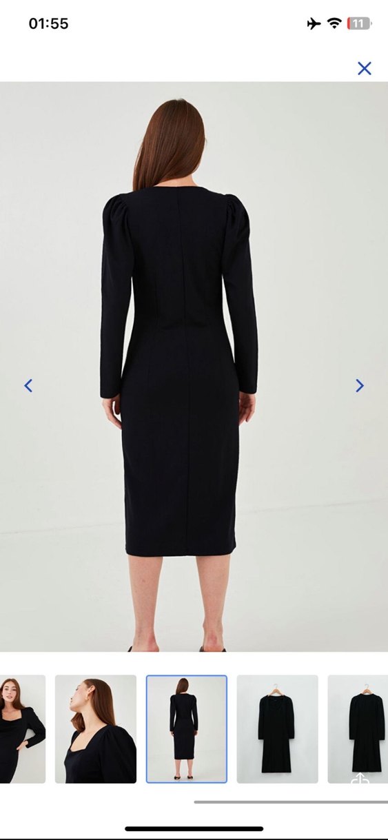 Uzun Siyah V Yaka Ofis Elbisesi - Görsel 2