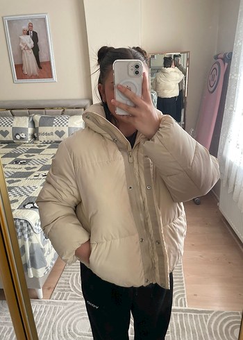 Bej Midi Şişme Kadın Kışlık Mont - Görsel 2