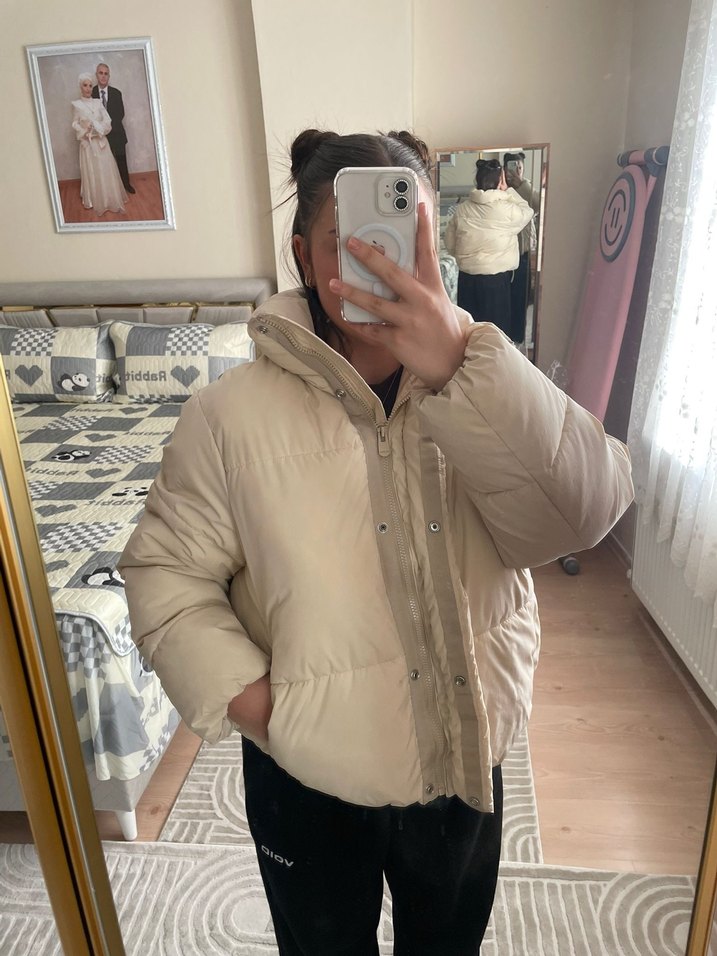 Bej Midi Şişme Kadın Kışlık Mont - Görsel 2