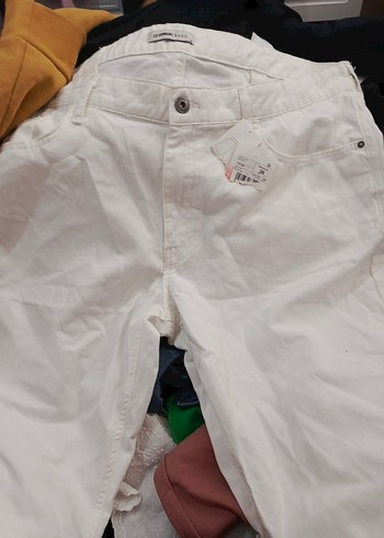 Beyaz Pamuklu Rahat Kesim Midi Kadın Pantolon - Görsel 3