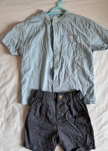 Gri Denim Kısa Kollu Bebek Erkek Takım - Görsel 2