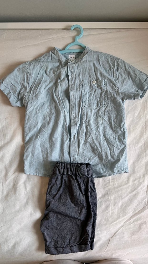 Gri Denim Kısa Kollu Bebek Erkek Takım - Görsel 5