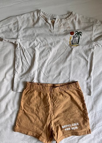 Beyaz Gri Baskılı Kısa Kollu Bebek Takımı - Görsel 2