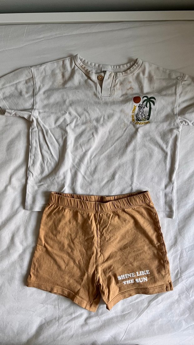 Beyaz Gri Baskılı Kısa Kollu Bebek Takımı - Görsel 2