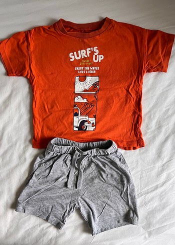 Gri Şortlu Turuncu Baskılı Bebek Takımı - Görsel 2