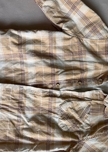 Erkek Çocuk Bej Kareli Uzun Kollu Gömlek - Görsel 7