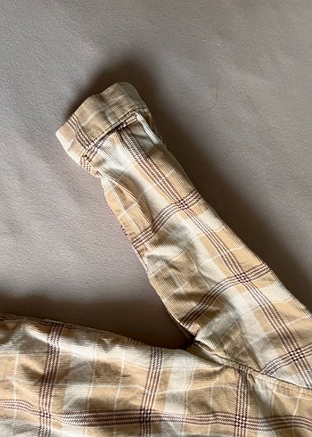 Erkek Çocuk Bej Kareli Uzun Kollu Gömlek - Görsel 9