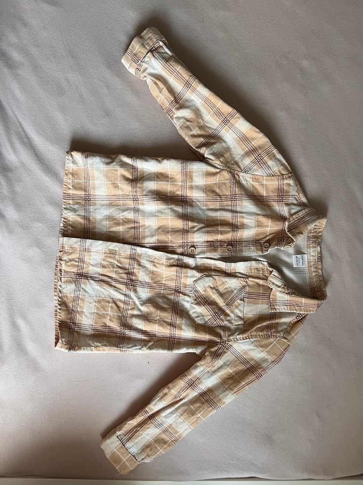 Erkek Çocuk Bej Kareli Uzun Kollu Gömlek - Görsel 4