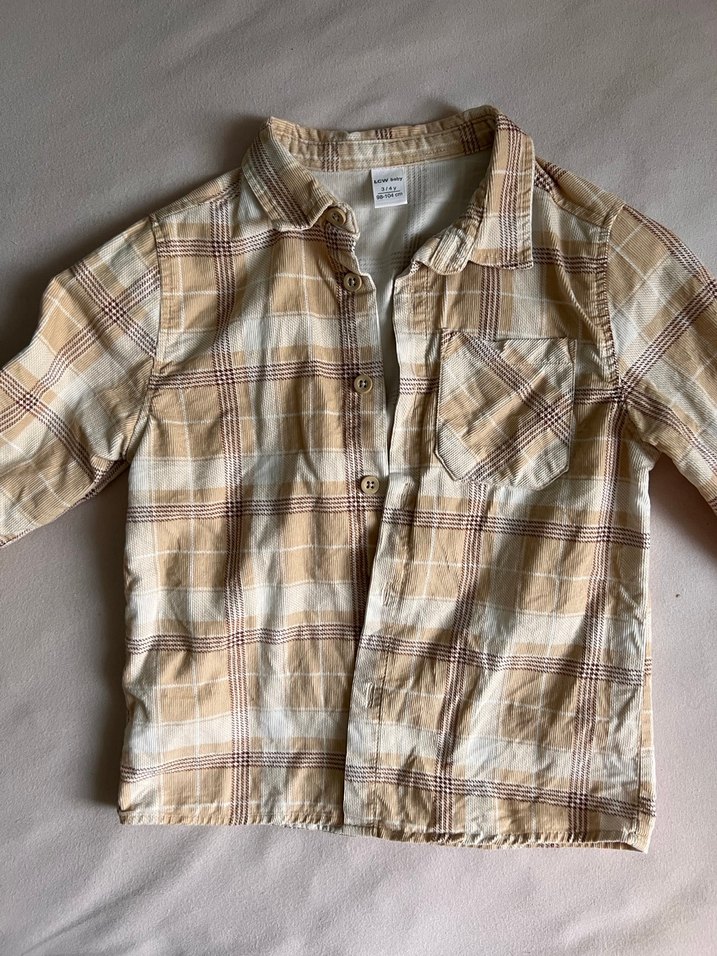 Erkek Çocuk Bej Kareli Uzun Kollu Gömlek - Görsel 3