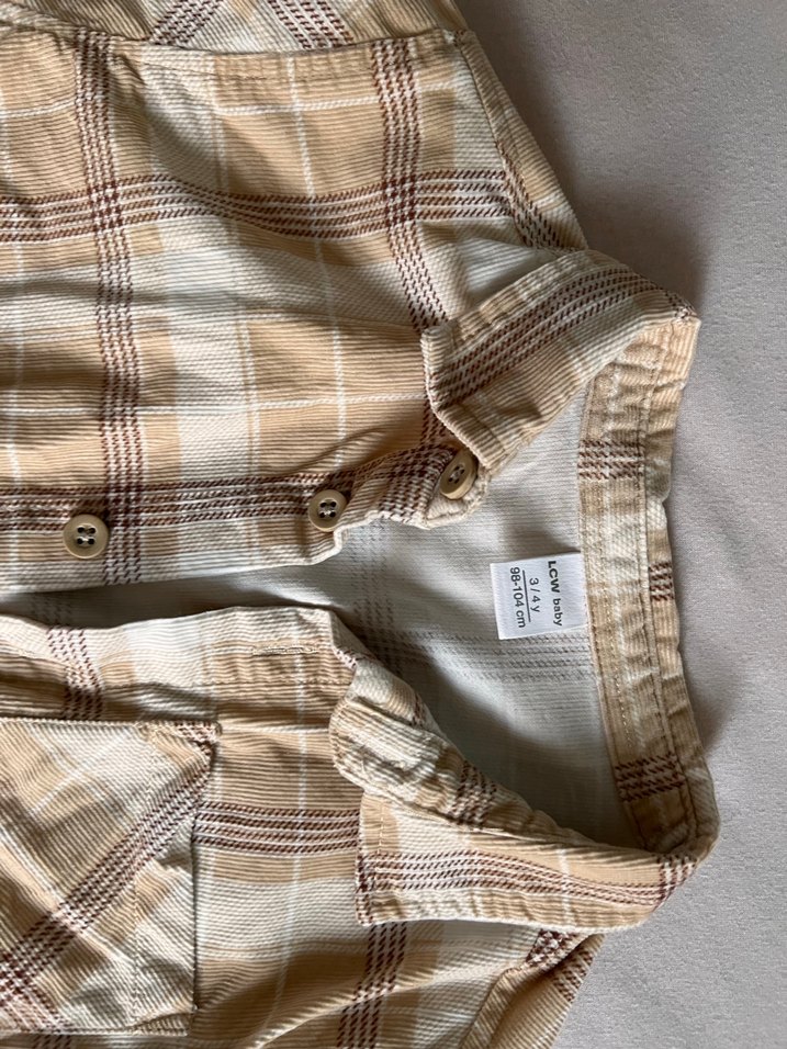 Erkek Çocuk Bej Kareli Uzun Kollu Gömlek - Görsel 5