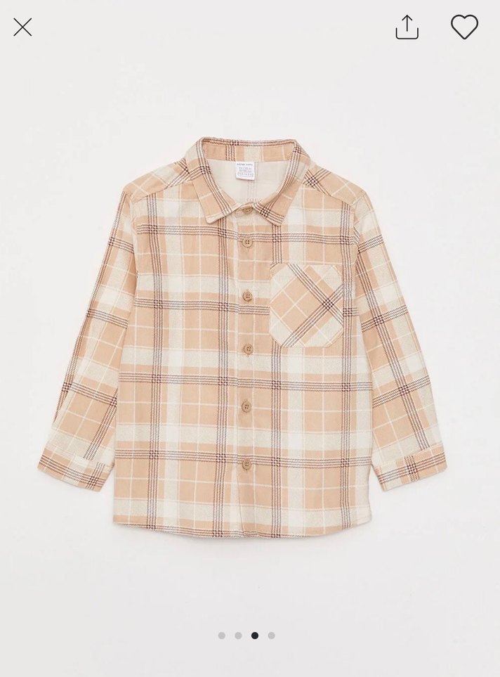 Erkek Çocuk Bej Kareli Uzun Kollu Gömlek - Görsel 2