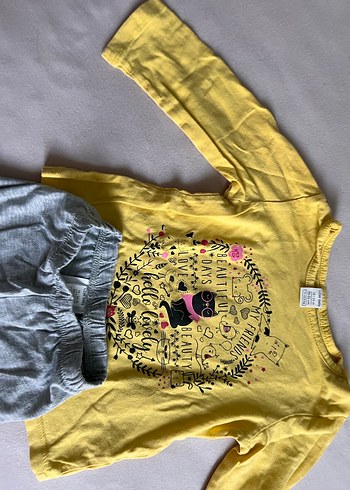 Uzun Kollu Sarı Baskılı Bebek Kız Takımı - Görsel 5