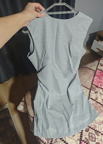 Gri Keten Mini Elbise