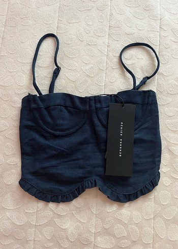 xs Beden Straplez Lacivert Mini Denim Büstiyer BERSHKA