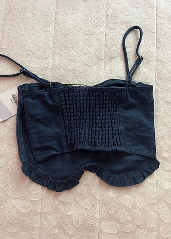 Bershka Straplez Lacivert Mini Denim Büstiyer BERSHKA