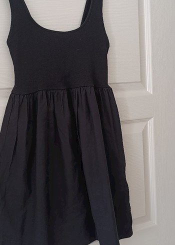 Zara Siyah Kolsuz Midi Keten Elbise