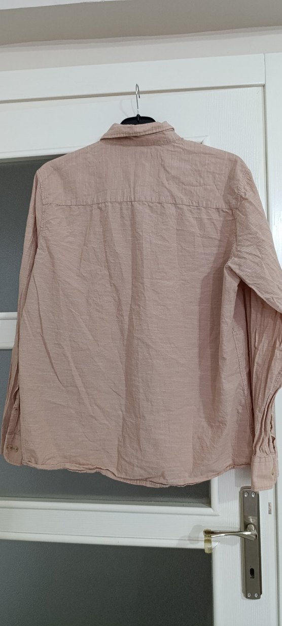 Bej Keten kadın Gömlek Uzun Kollu - Görsel 4