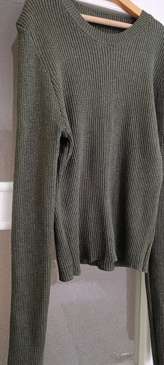 Gri Kadın Triko Bisiklet Yaka Kazak - Görsel 2