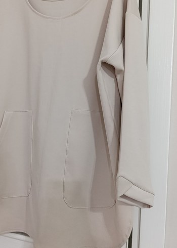 Bej Kadın Salaş pamuklu sweatshirt - Görsel 3