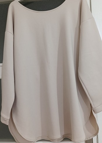 Bej Kadın Salaş pamuklu sweatshirt - Görsel 4