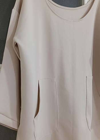 Bej Kadın Salaş pamuklu sweatshirt - Görsel 2