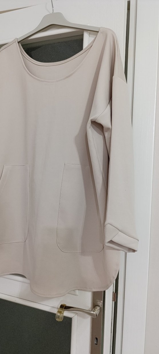 Bej Kadın Salaş pamuklu sweatshirt - Görsel 3