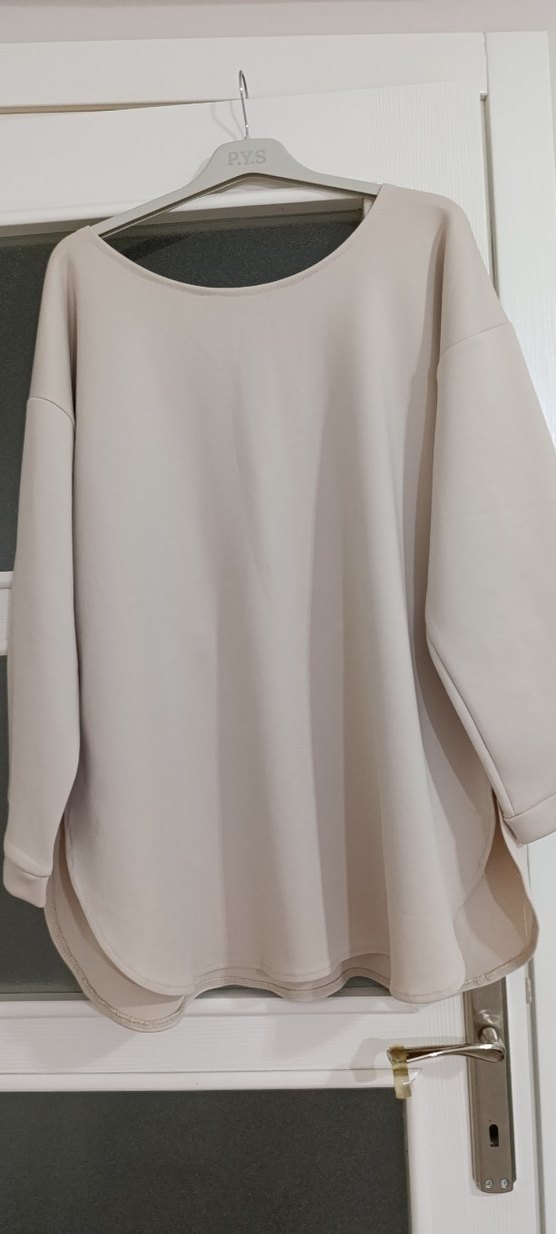 Bej Kadın Salaş pamuklu sweatshirt - Görsel 4