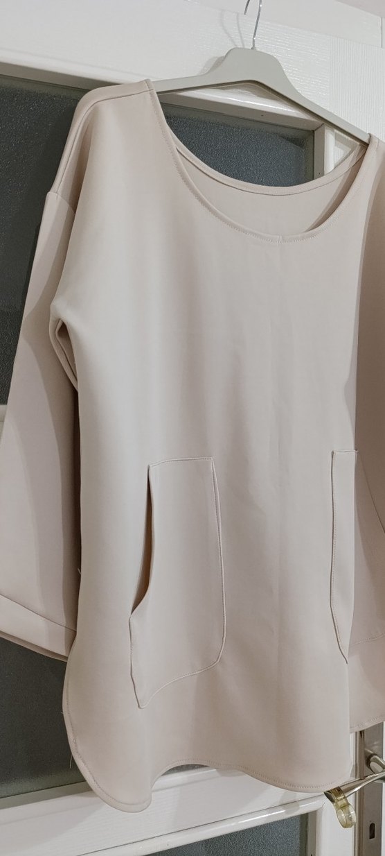 Bej Kadın Salaş pamuklu sweatshirt - Görsel 2