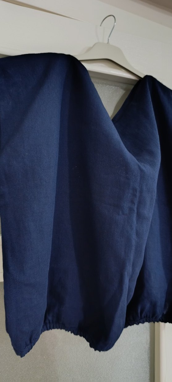 Lacivert V Yakalı Kolsuz Keten Yelek - Görsel 2