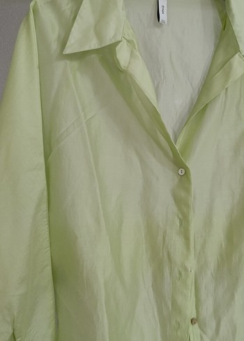 Düğmeli Yeşil sateb Kadın Gömlek - Görsel 2