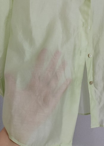 Düğmeli Yeşil sateb Kadın Gömlek - Görsel 4