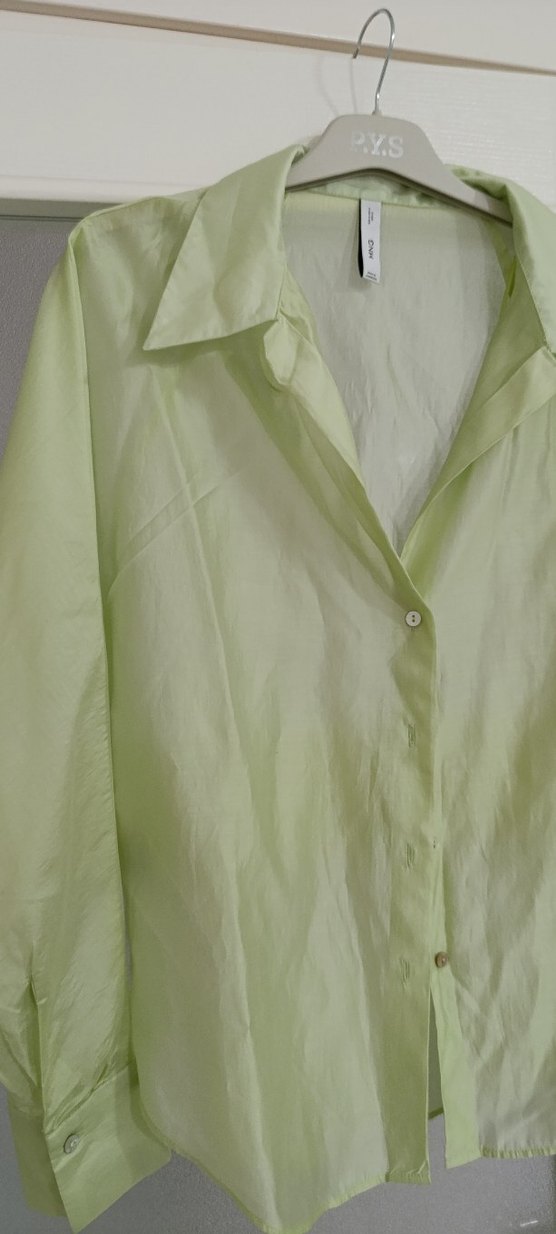 Düğmeli Yeşil sateb Kadın Gömlek - Görsel 2