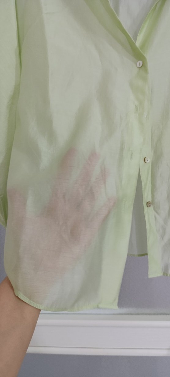 Düğmeli Yeşil sateb Kadın Gömlek - Görsel 4