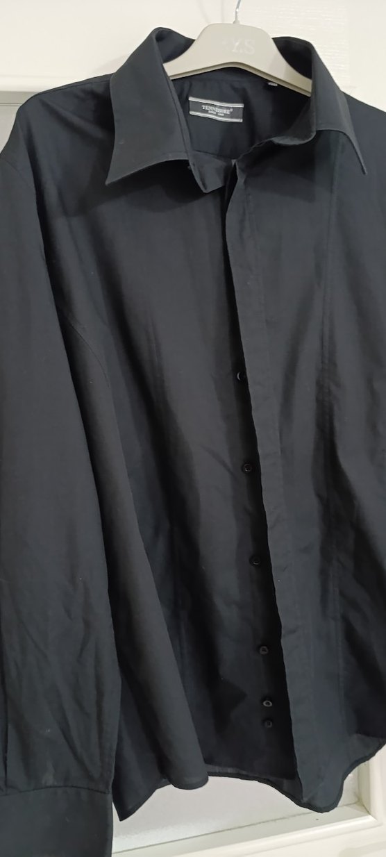 Düğmeli Siyah Keten Erkek Gömlek - Görsel 2