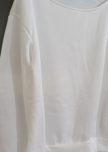 Beyaz Kadın Pamuklu Basic Sweatshirt - Görsel 2