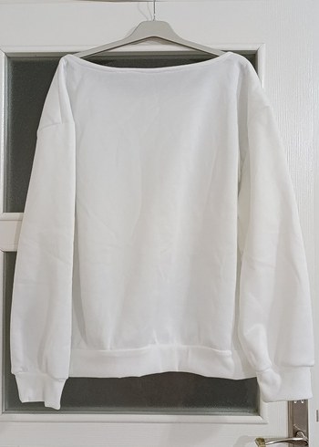 Beyaz Kadın Pamuklu Basic Sweatshirt - Görsel 3