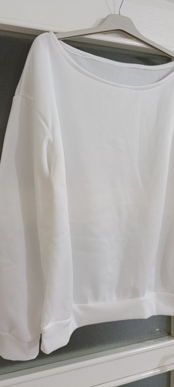 Beyaz Kadın Pamuklu Basic Sweatshirt - Görsel 2