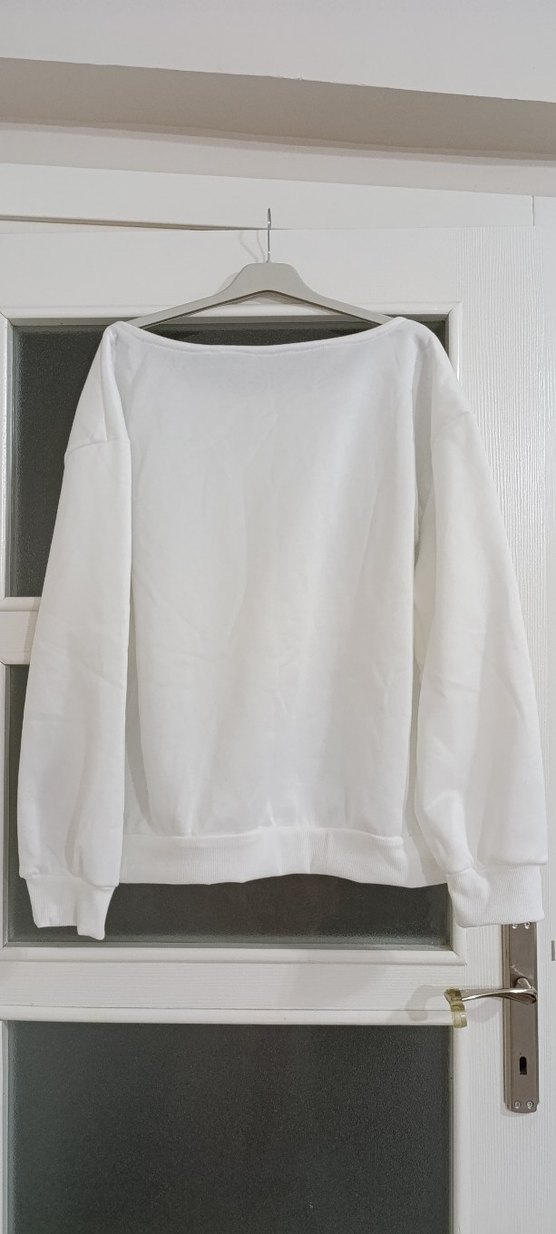 Beyaz Kadın Pamuklu Basic Sweatshirt - Görsel 3