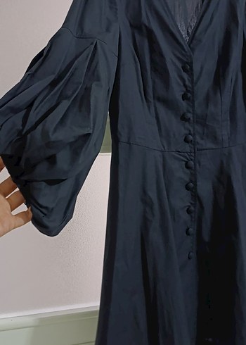 Setre Düğmeli Siyah Midi Goth Elbise